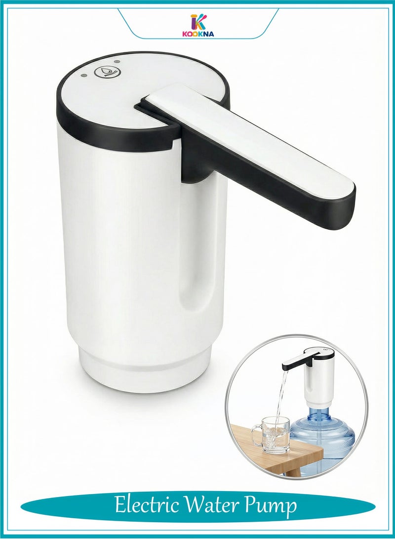 كوكنا مضخة مياه كهربائية، مضخة قارورة قابلة لإعادة الشحن USB، مضخة مياه محمولة بلمسة واحدة مع خرطوم سيليكون، لون أبيض - Image 1